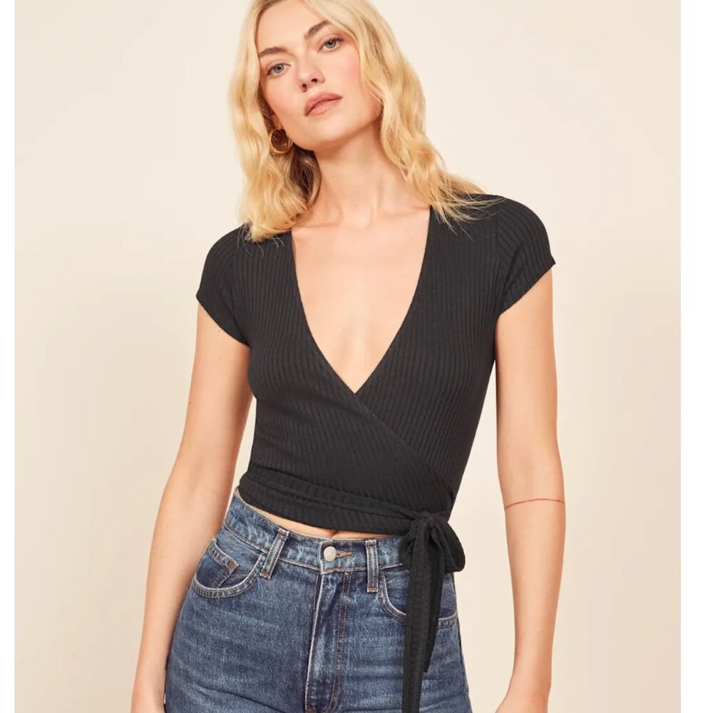 Reformation Flora Ribbed Wrap Top M